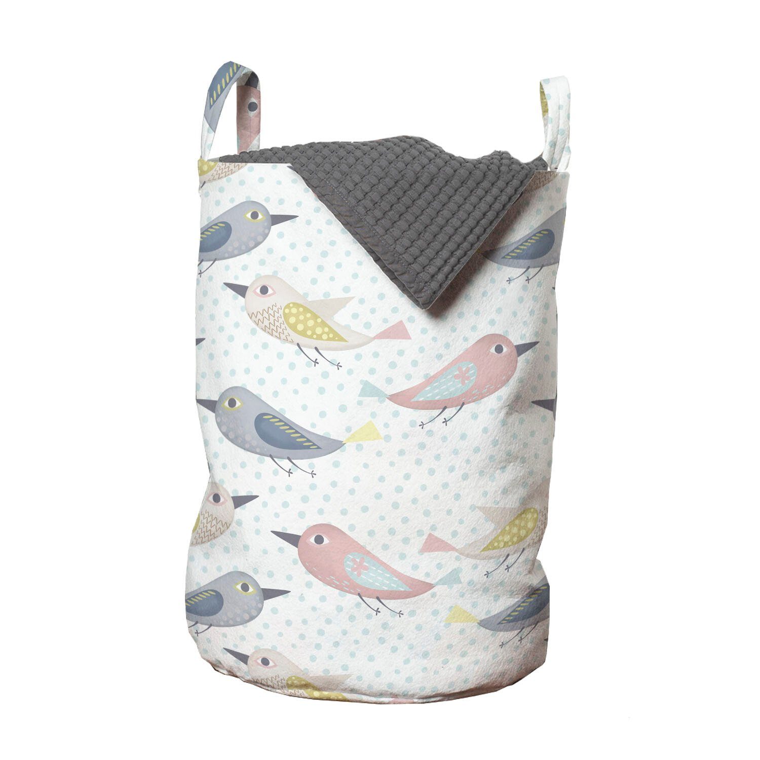 Abakuhaus Wäschesäckchen Wäschekorb mit Griffen Kordelzugverschluss für Waschsalons, Punktmuster Repetitive Pastel Vögel