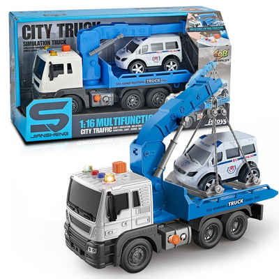 Esun Spielzeug-Müllwagen LKW Spielzeug mit Auto Spielzeug, kran spielzeug, (Set, Komplettset), Abschleppwagen Spielzeug mit Sound, kinderspielzeug ab 2 3 4 jahre