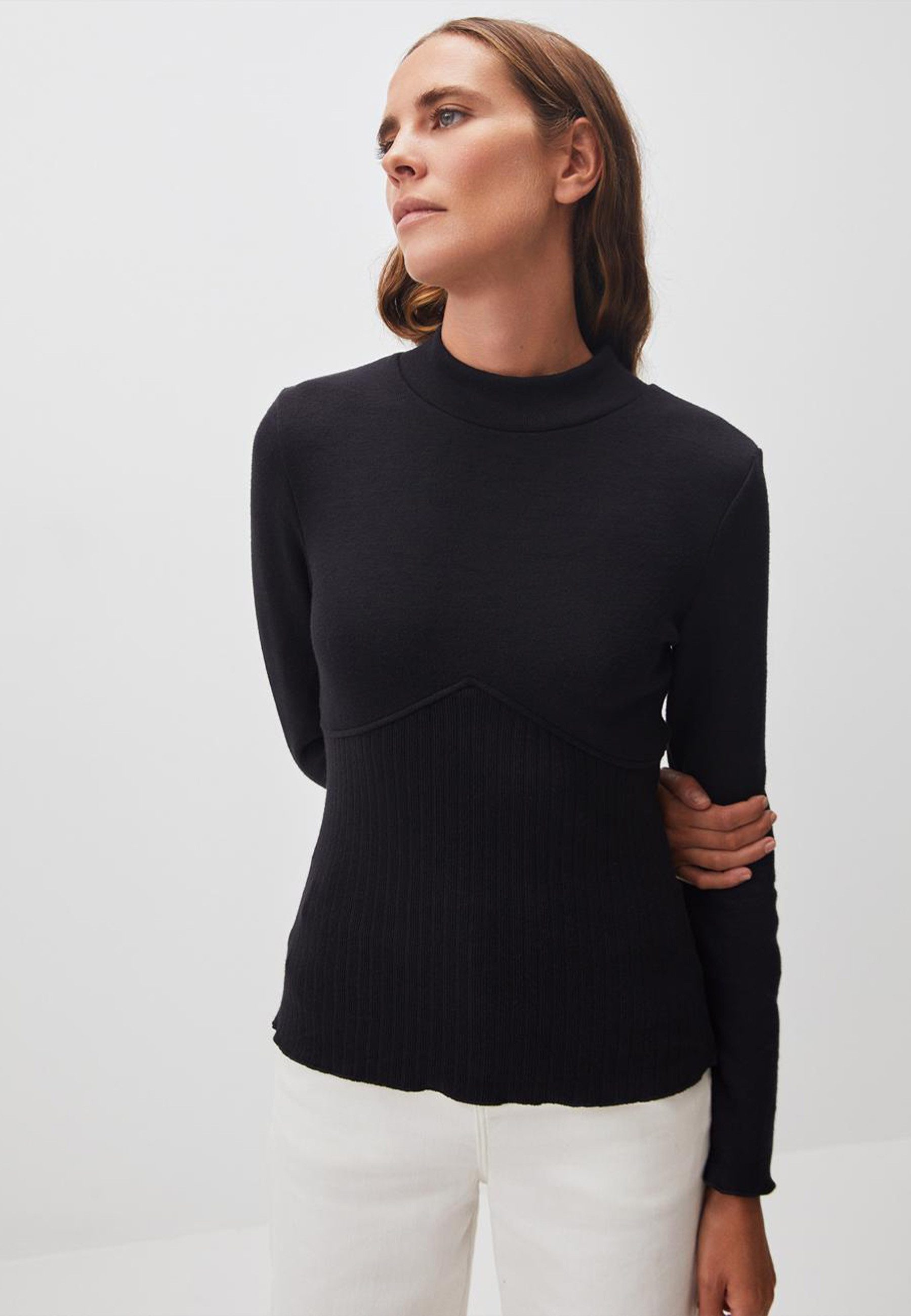 Strickpullover Weicher Strukturierter Pullover Mit Halbem Rollkragen