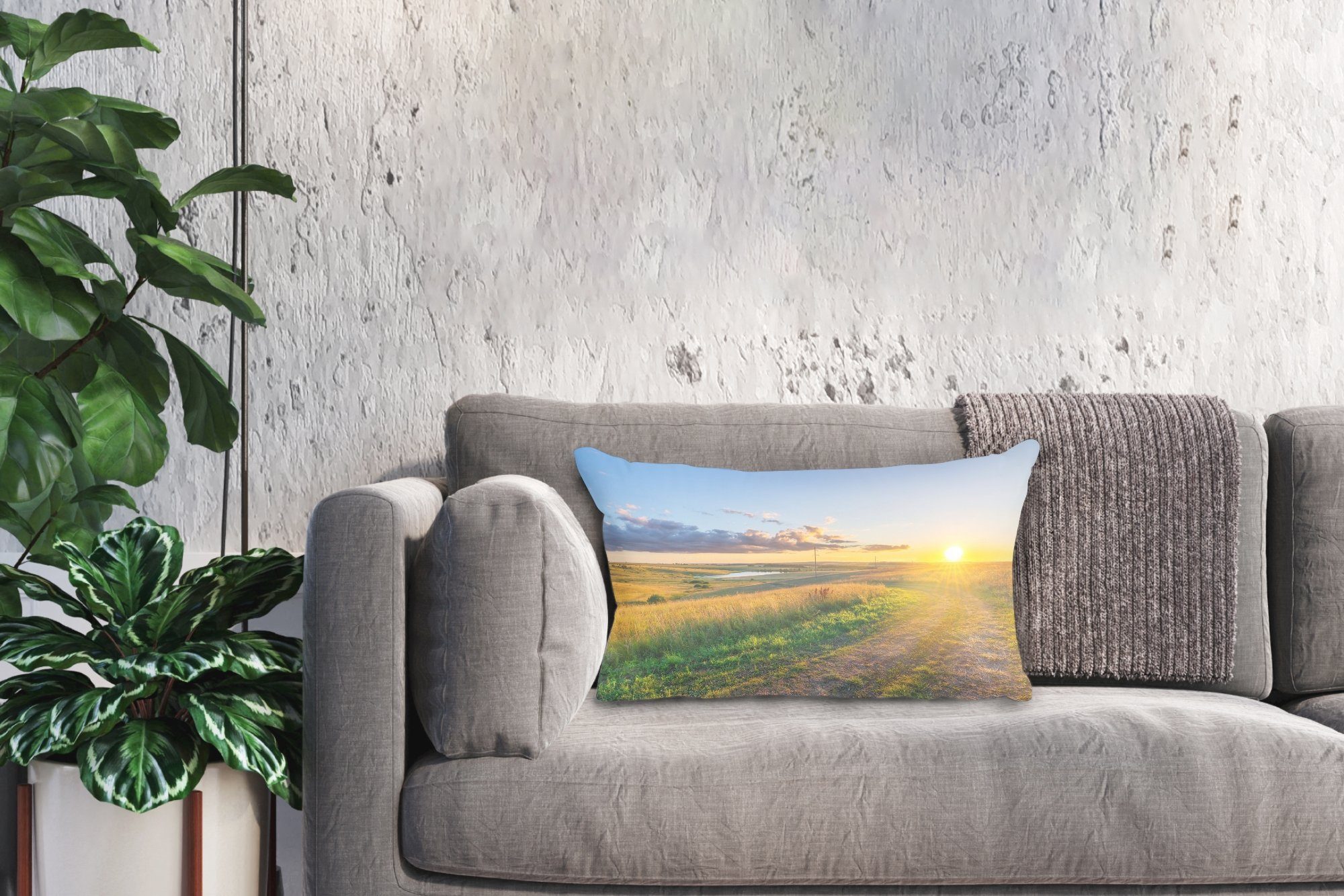 - - Dekokissen Sonne Dekoration, Landschaft, MuchoWow Wohzimmer Dekokissen mit Schlafzimmer Natur Zierkissen, Füllung,