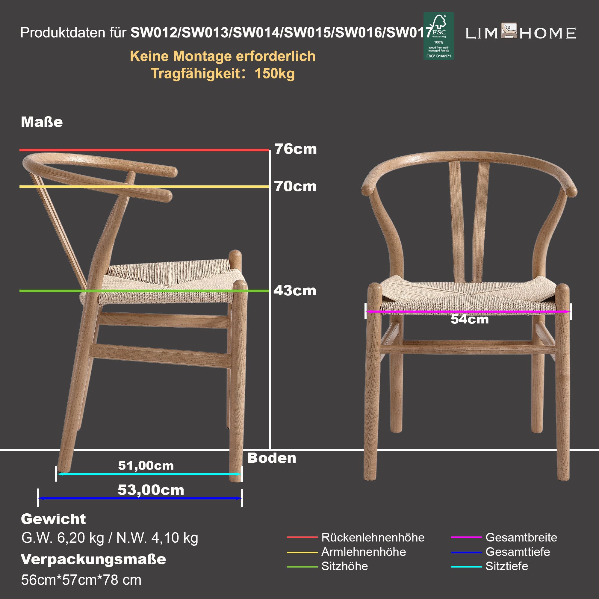 LIM HOME Esszimmerstuhl SW012 (Packung, 2 St), FSC® Massivholzrahmen mit Si günstig online kaufen