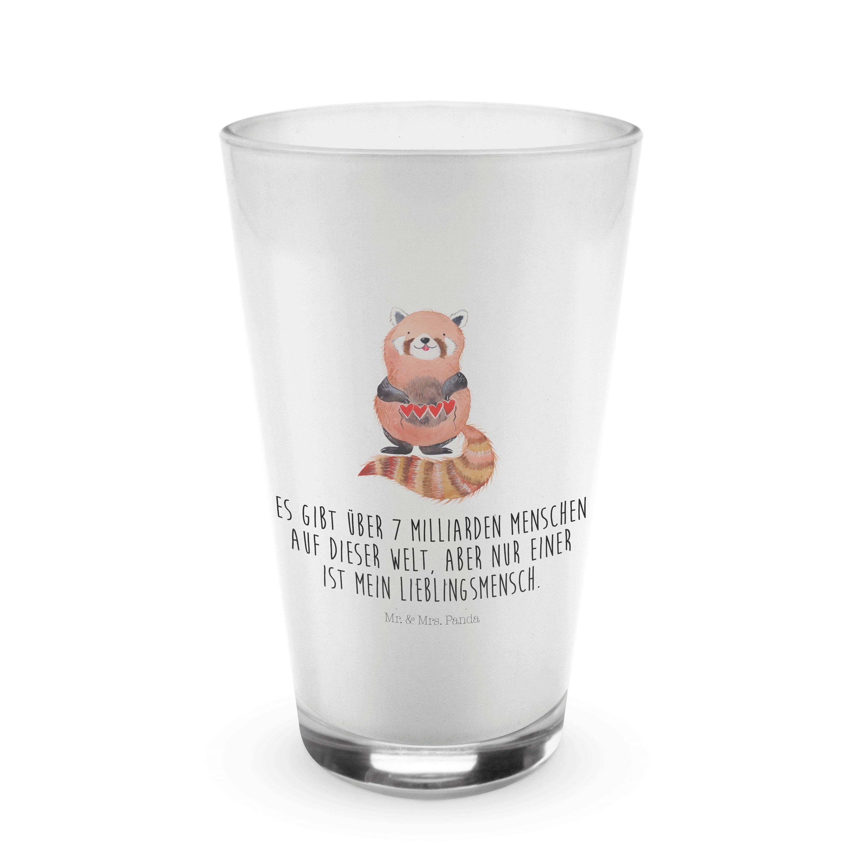 Herz, lustige Panda - Mr. Panda Mrs. Sprüche, & Premium Roter Transparent Geschenk, Cappucci, Glas - Glas