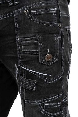 Kosmo Lupo 5-Pocket-Jeans Auffällige Herren Hose BA-KM001-2 Grau W38/L34 (1-tlg) mit Verzierungen und Nieten