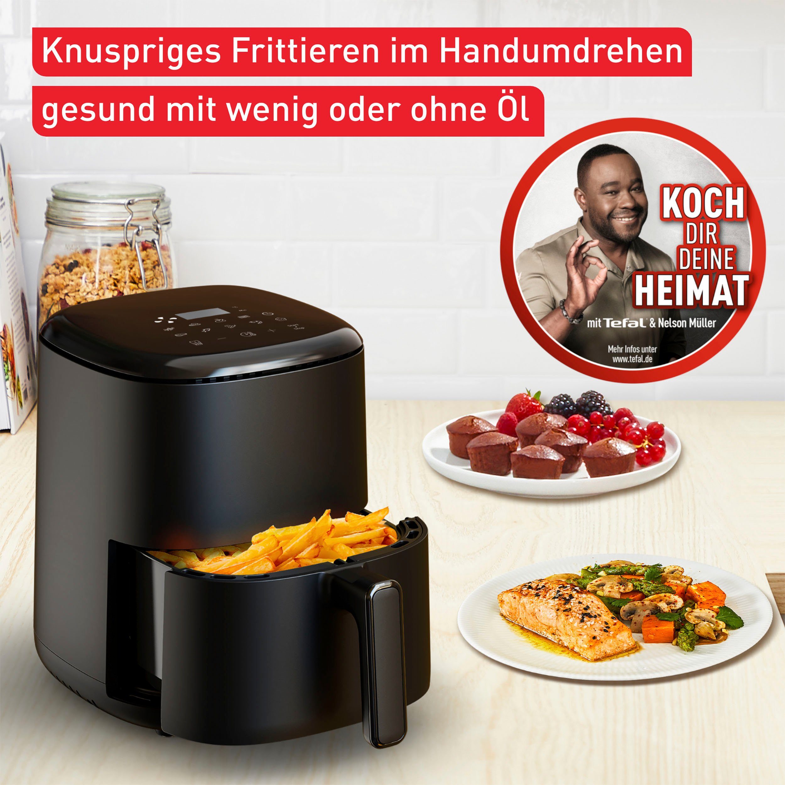 Fry Tefal Heißluftfritteuse EY1458 W 1300 Easy Compact,