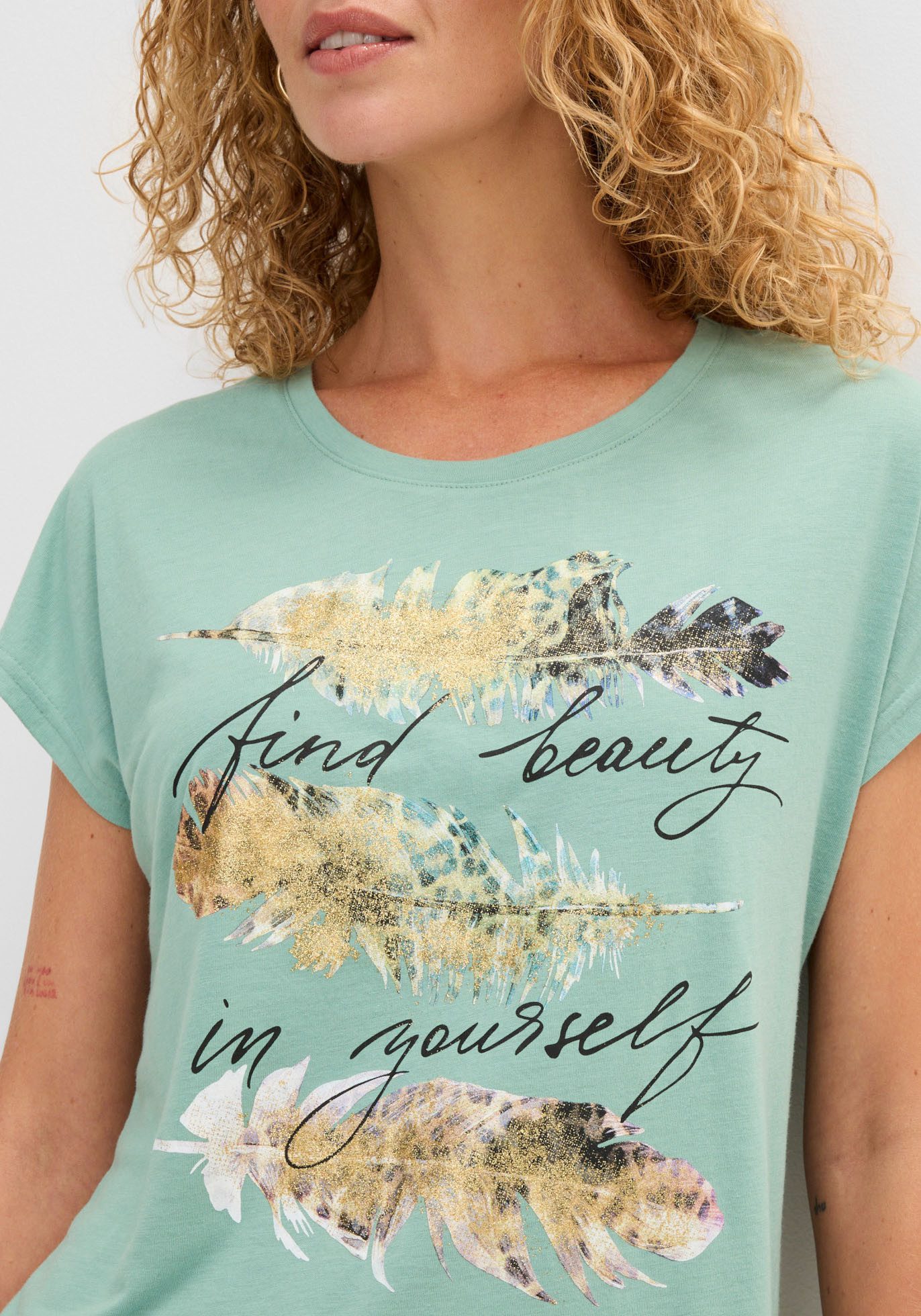 bonprix T-Shirt schmale Passform, Kurzarm, mit Glitzerdruck