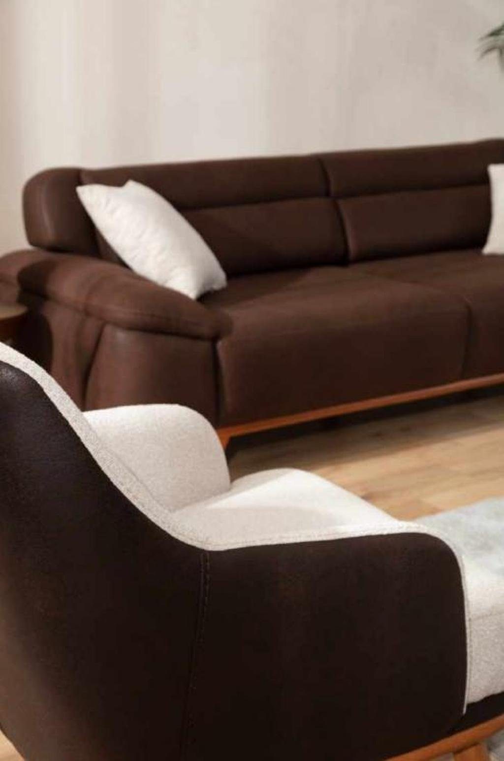 3-Sitzer/2x Braun (4-St., Dreisitzer Sofa in 2x JVmoebel Made Wohnzimmer-Set Einrichtung Europa Sessel 3+3+1+1 Sofagarnitur Sessel), Luxus Sofort,