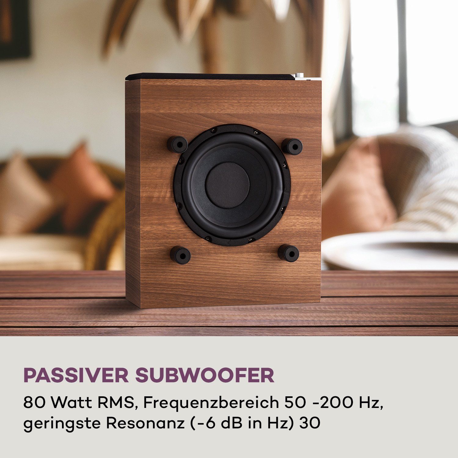 Slim W, 120 Auna Subwoofer Heimkino Aktiv 501 RMS Verstärker) (Schnell mit Cinch-Anschlüssen für Holz 60W verbunden: rückseitiges Cinch-Anschlüssen für Verstärker, Lautsprecher Bass Reflex Linie Terminal