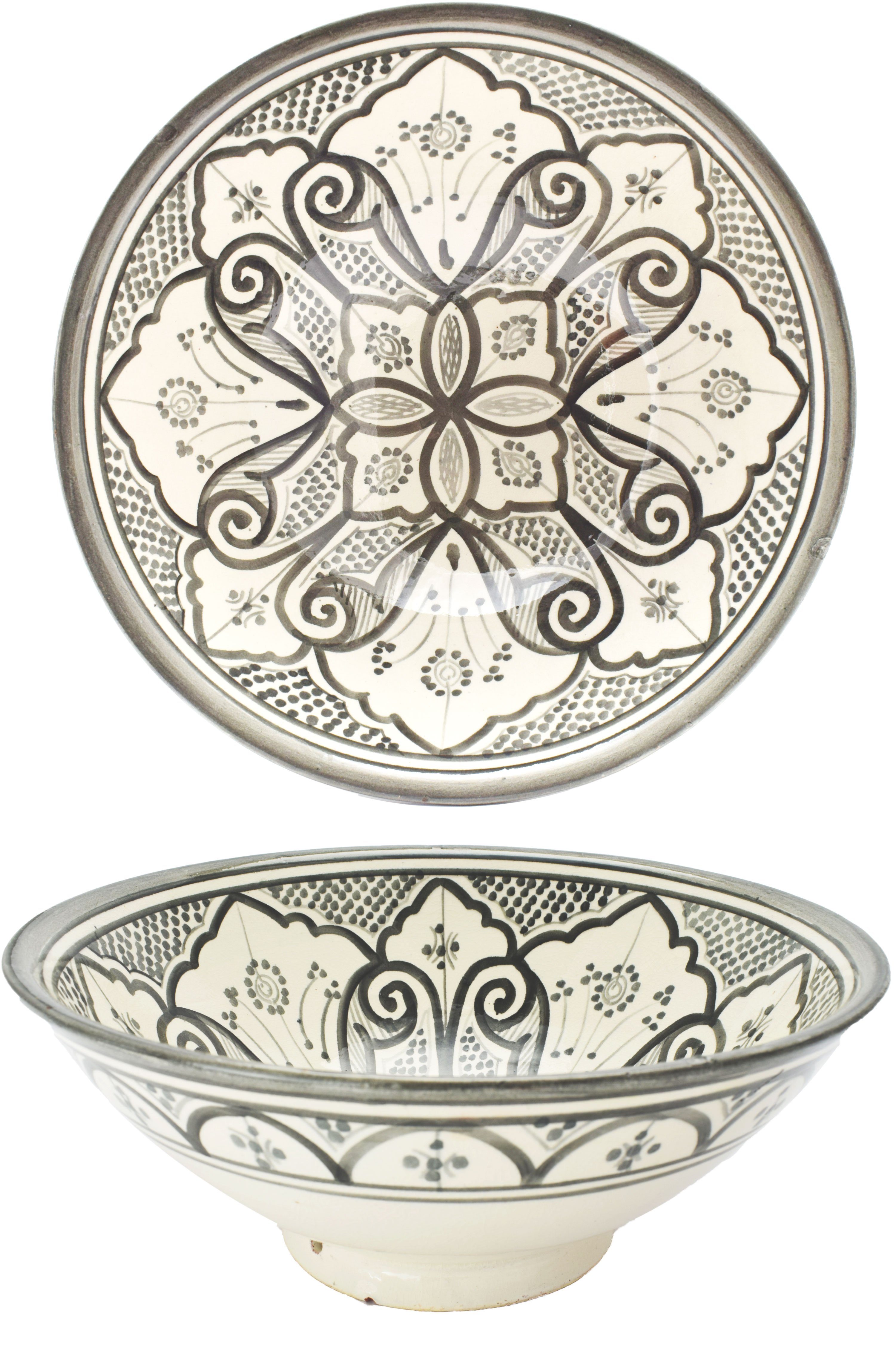 Marrakesch Orient & Mediterran Interior Snackschale Orientalische Keramikschale Schale Liyah Grau - 25cm -, Keramik, (1-tlg), Handarbeit