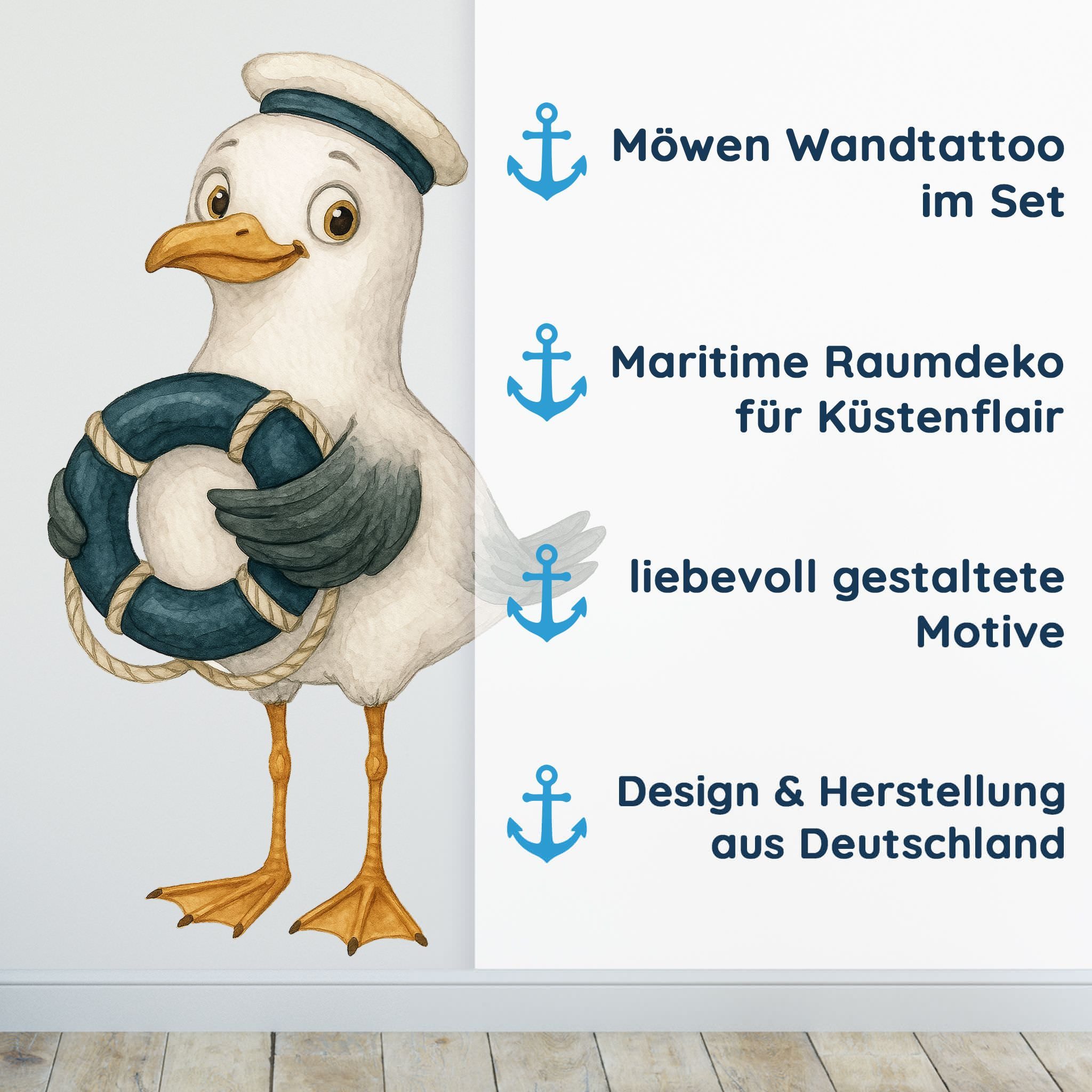Sunnywall Wandtattoo Aufkleber Maritim Möwen - maritime Wanddeko für Kinderzimmer, selbstklebend, konturgeschnitten, rückstandslos entfernbar