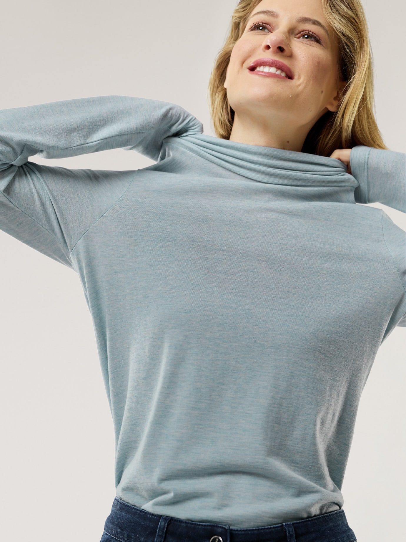 Walbusch Rollkragenpullover Damen Premium Rolli Wollmix Langarm Lyocell Wolle Elasthan Rollkragen-Shirt Wollmix, extraweich, maschinenwaschbar, meliert