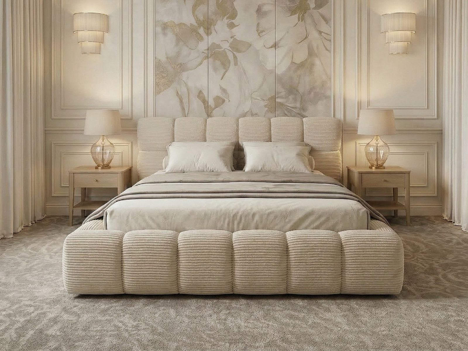 yourhouse24 Polsterbett BOSTON Slim inkl. Bettkasten & Lattenrost, Trend-Cord (Cord-Optik), Platzsparendes Design, 95cm Komfort-Kopfteil & dicke 3D-Struktur