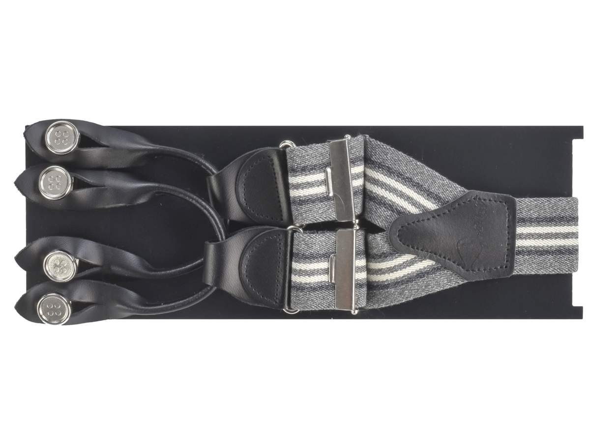 36mm Hosenclips, breit, schwarz Hosenträger Y-Form, Dethloff grau Stripes Bandbreite, Holländer