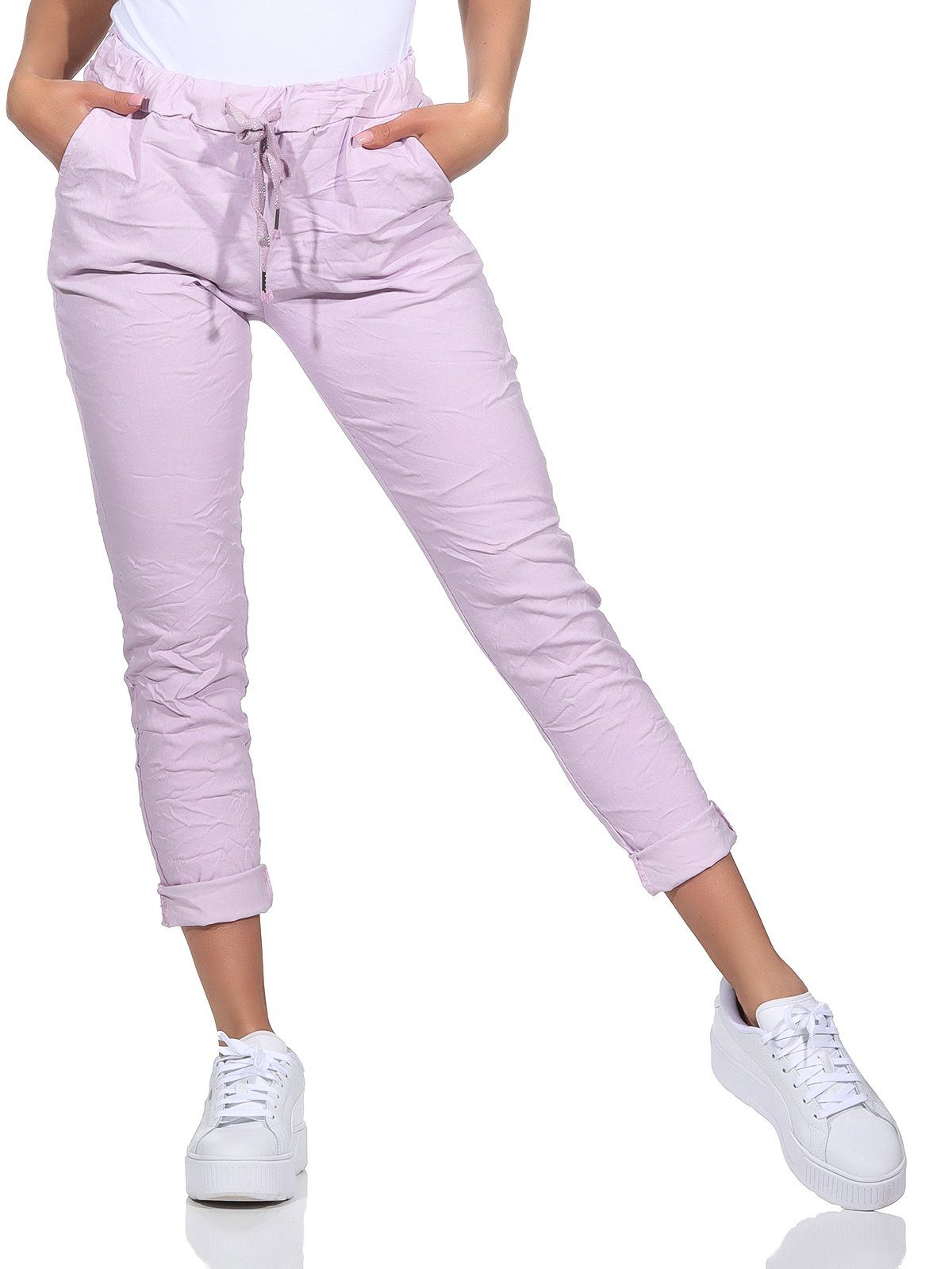 Aurela Damenmode Schlupfhose Sommerhose Damen Chinohose leichte Schlupfhose auch in großen Größen erhältlich, Stretch-Jeans in modischen Sommerfarben, max. Körpergröße 1,69m Flieder