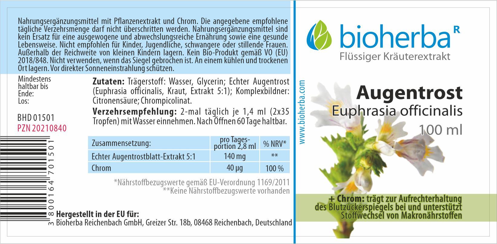 BIOHERBA R Bioherba Augentrost Euphrasia officinalis Tropfen Tinktur 100 ml Tropfen, 1 er