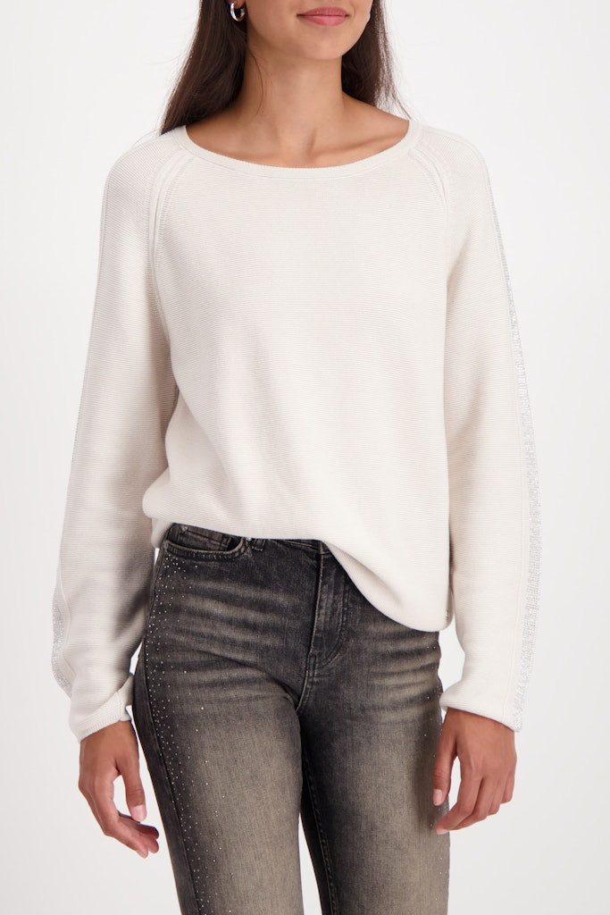 Monari Rundhalspullover Glitzer Strasssteine am Ärmel günstig online kaufen