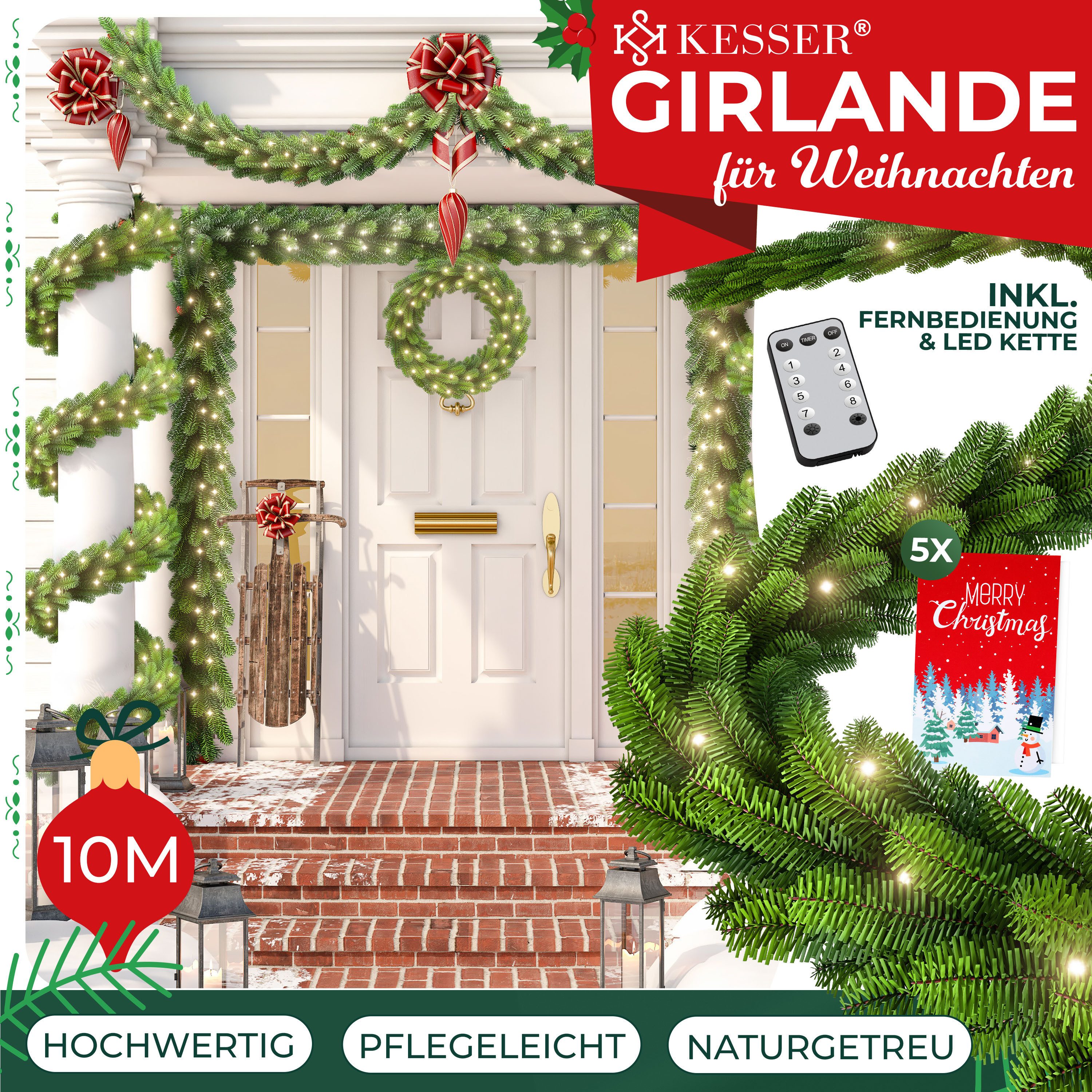 Kunstgirlande Weihnachtsgirlande LED Girlande 10m inkl. Fernbedienung, KESS günstig online kaufen