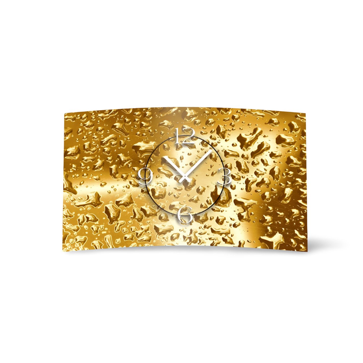 dixtime Wanduhr Wassertropfen gold Designer Wanduhr (Einzigartige 3D-Optik aus 4mm Alu-Dibond)