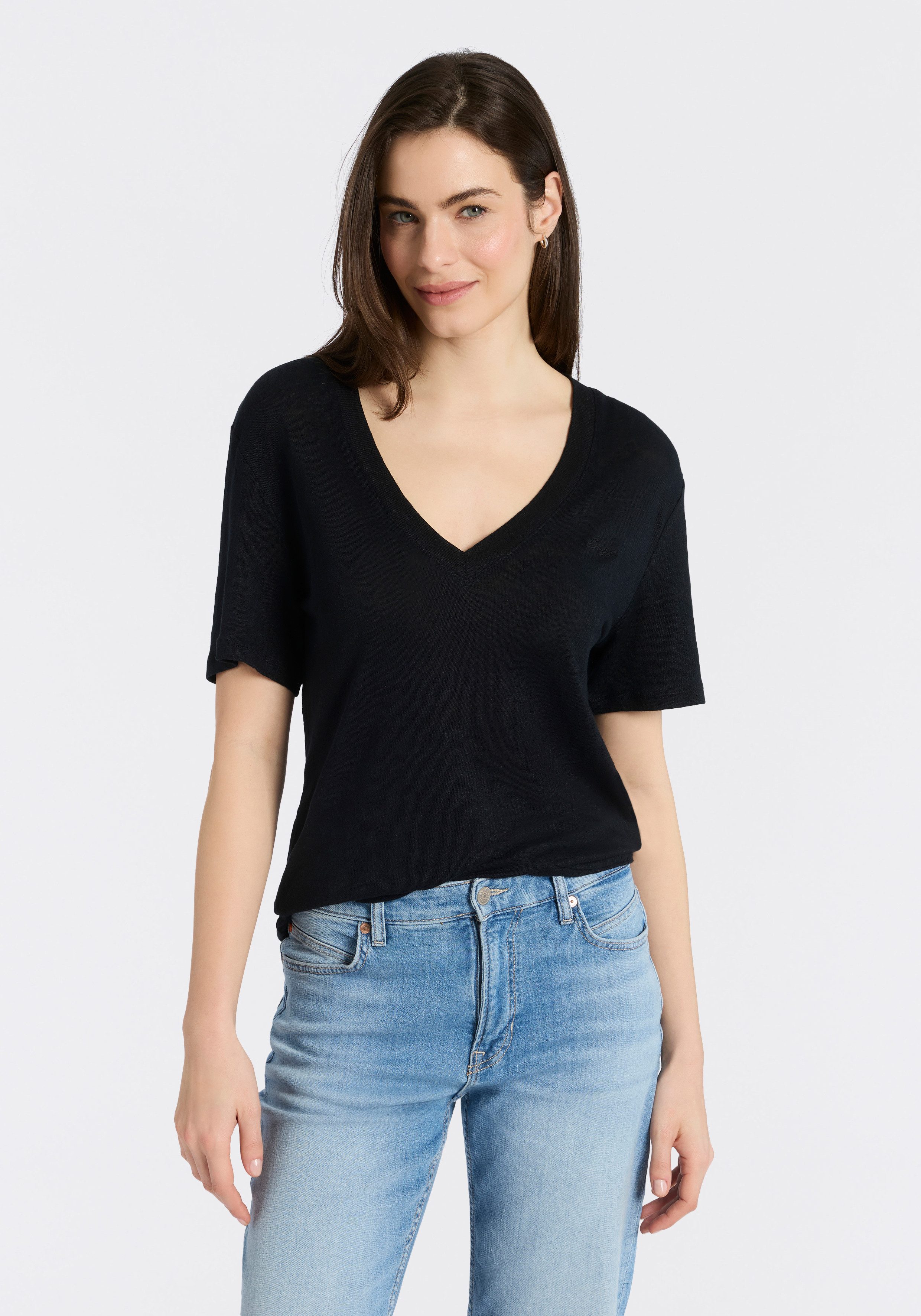 BOSS ORANGE T-Shirt Ela Premium Damenmode aus Leinen, V-Ausschnitt günstig online kaufen