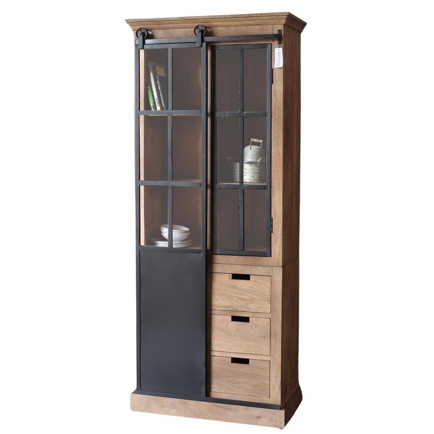 baario Vitrine Vitrine STUPORE Massivholz Vitrinenschrank Mangoholz & Eisen Industrial Style
