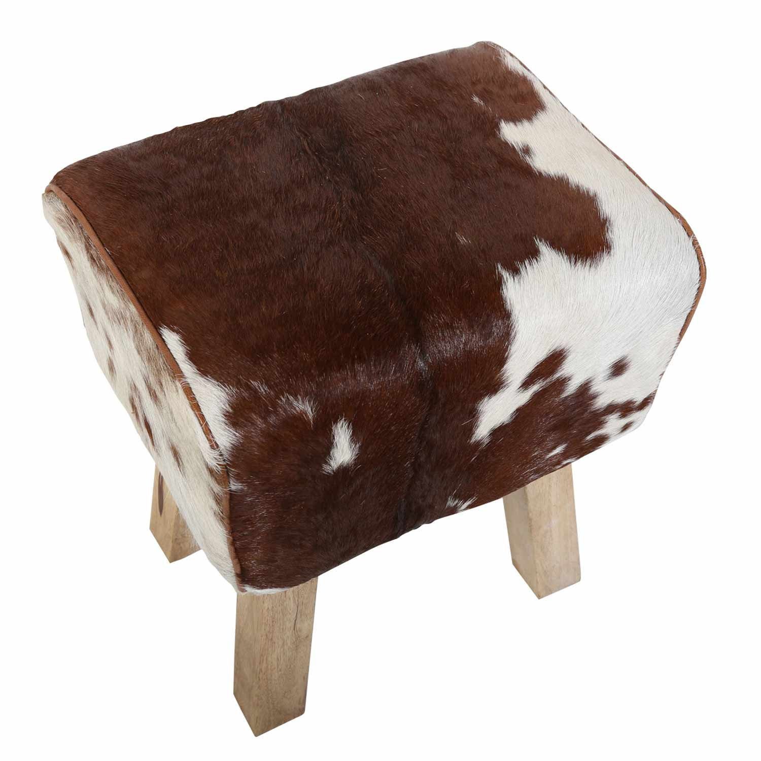 Casa Moro Sitzhocker Echtleder Fellhocker Benisha Kuhfell Optik Retro Hocker Turnbock (Weihnachtsdeko, Braun Weiß gefleckt), Handmade Sitzhocker eine Kult Polsterhocker HH3012