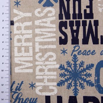 SCHÖNER LEBEN. Tischdecke SCHÖNER LEBEN. Tischdecke Christmas Schriftzug natur weiß blau eckig, handmade