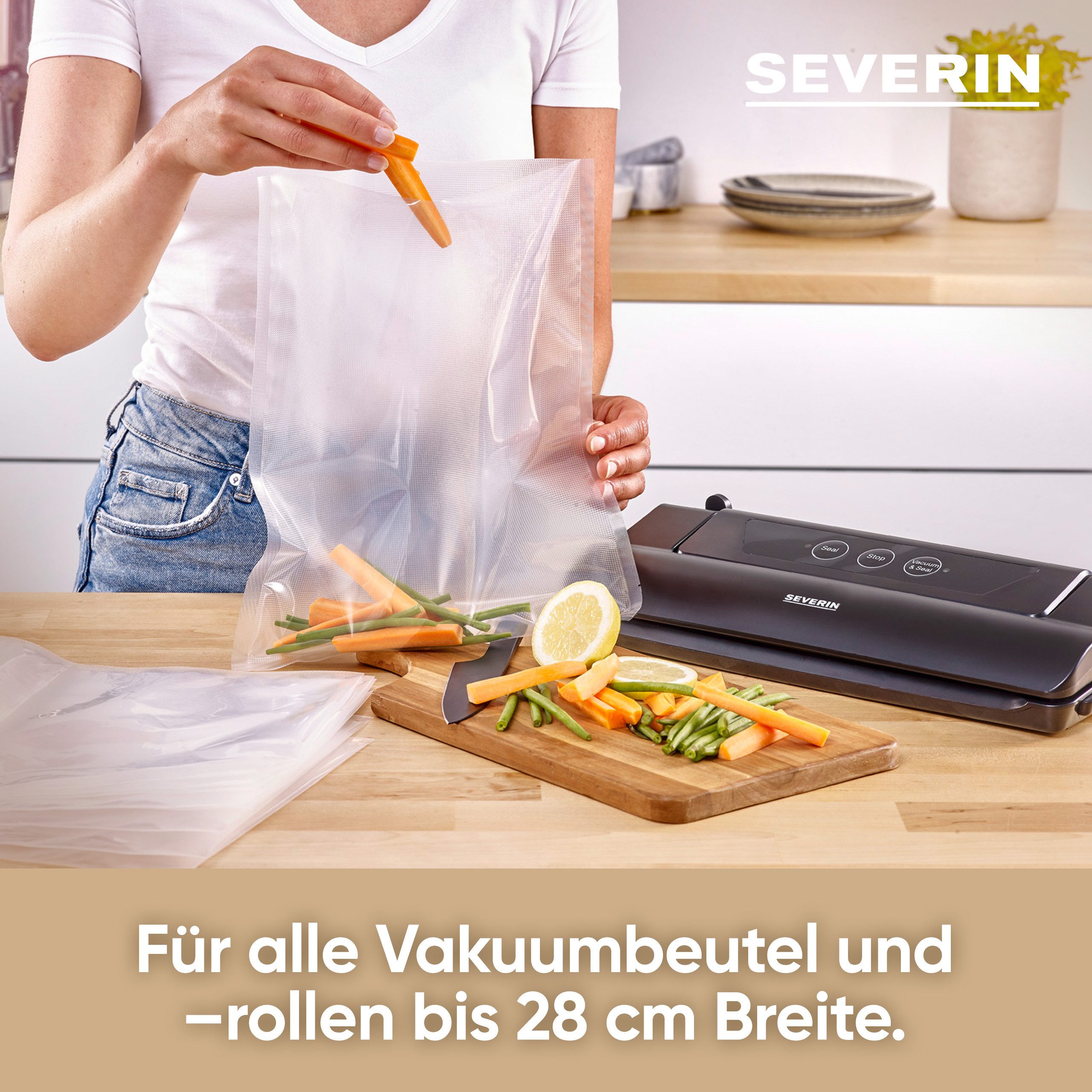 Severin Vakuumierer FS 3610, 110W, automatisches Vakuumieren + Verschweißen, inkl. 10 Beutel 28 x 35 cm