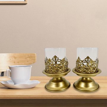 DOPWii Kerzenständer Retro-Kerzenhalter aus Eisen, leichter Luxus-Kerzenbecher aus Glas, geeignet für Tischdekoration, Hochzeitsdekoration, Gold, 10,3 x 15 cm