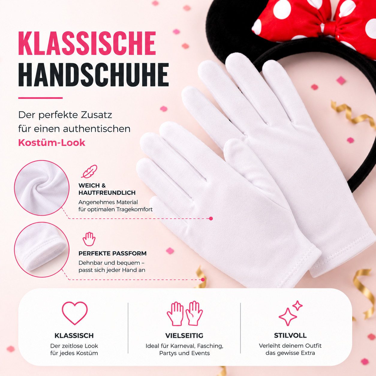 Costumed Kostüm Kostüm Set mit Handschuhen und Mausohren – 2er Set Fasching & Karneval