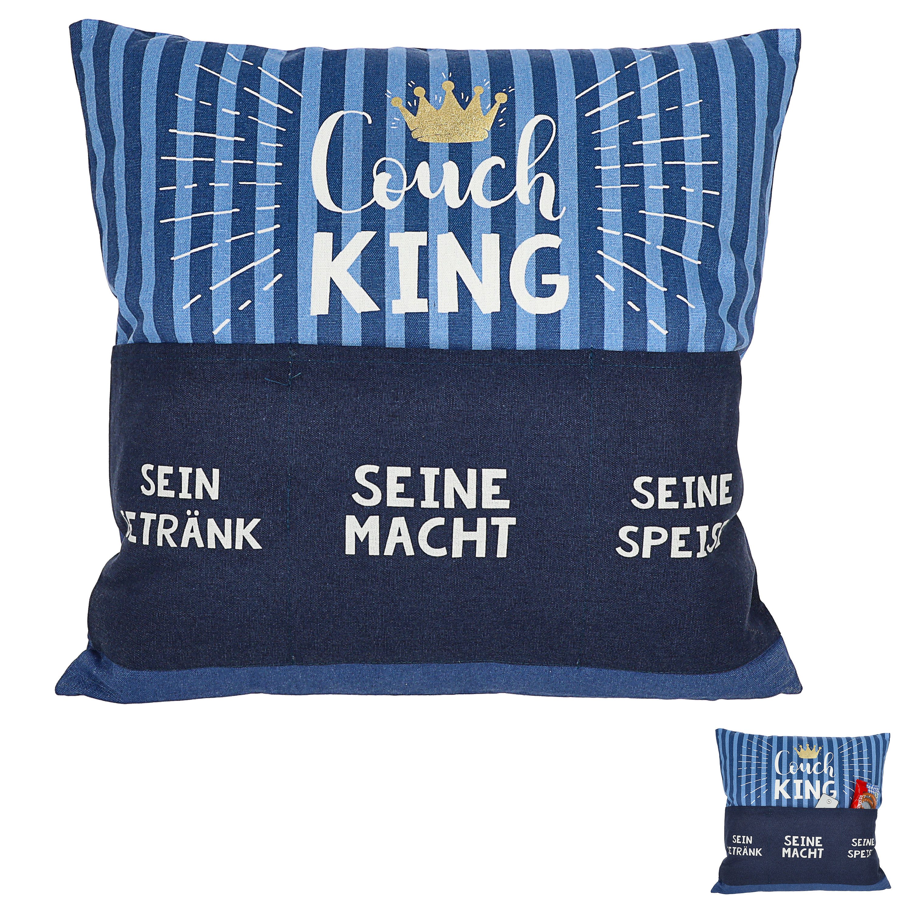 CEPEWA Dekokissen Kissen 'Couch King' 3 Taschen 40x40cm blau weiß Baumwolle 280g Füllung