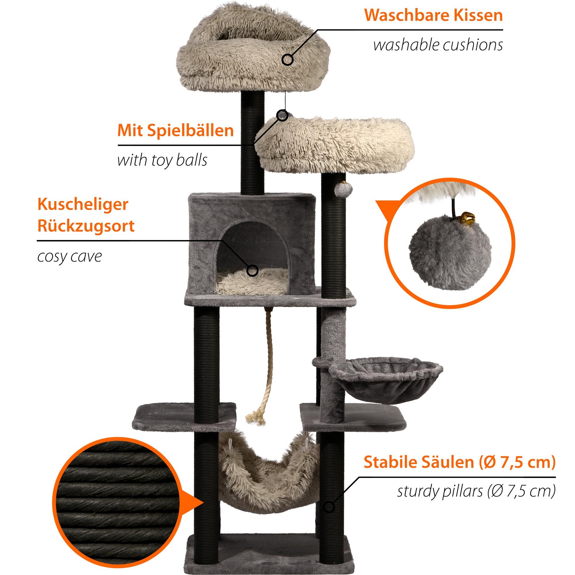 dobar Tierhaus dobar Kratzbaum "Sophie" XL aus Holz mit abnehmbaren Bezügen