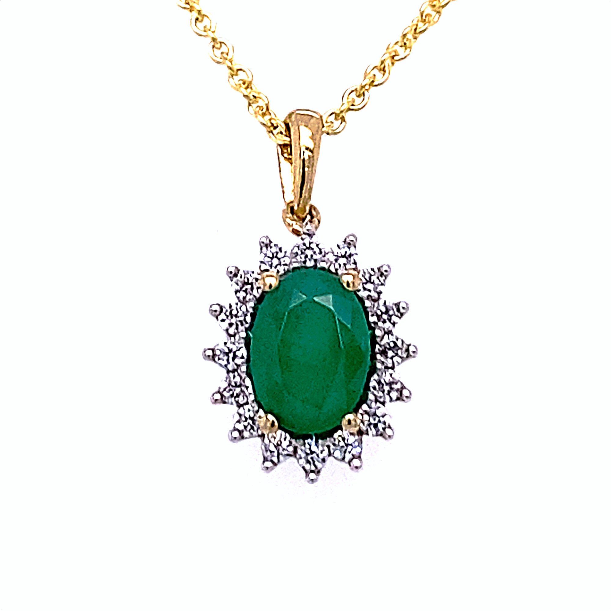 ONE ELEMENT Gelbgold, aus Brillant Smaragd Schmuckset Halskette mit Diamant 0,25 Anhänger - verstellbarer ct Kette Anhänger mit 585 Set Damen