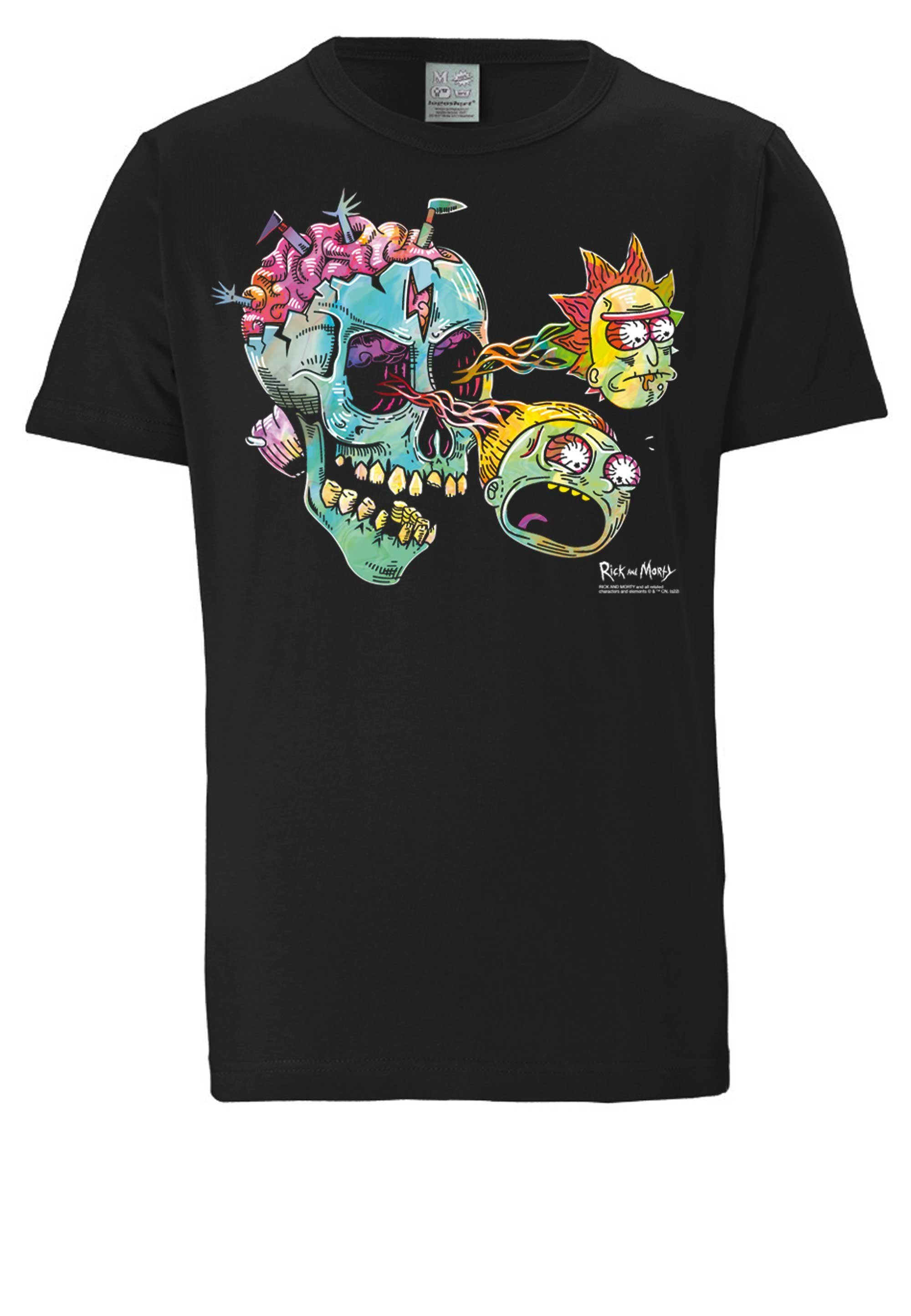 lizenziertem & Skull Morty Eyeball mit Rick - Print T-Shirt LOGOSHIRT