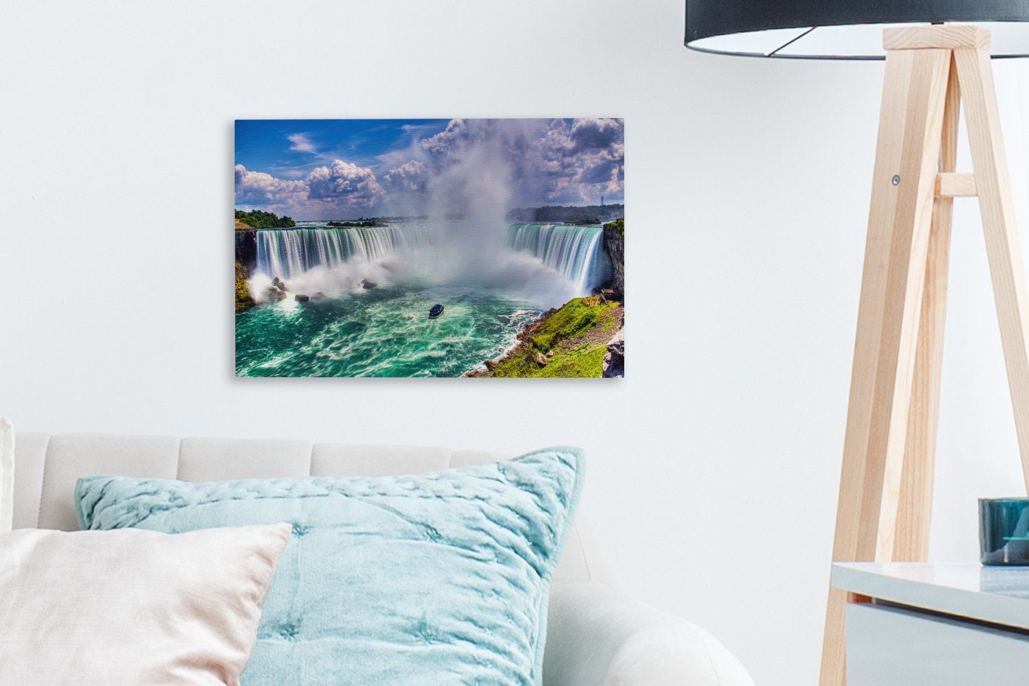 Leinwandbild der Farbenfrohes OneMillionCanvasses® 30x20 Aufhängefertig, Wandbild Panorama Niagarafälle, St), Leinwandbilder, cm Wanddeko, (1