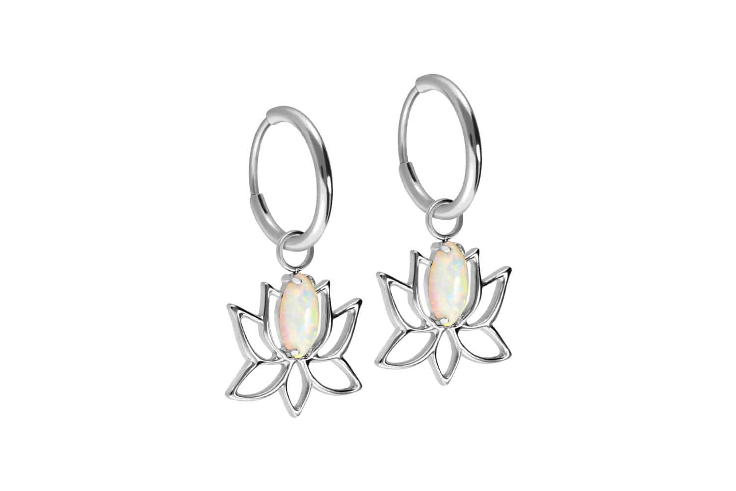 FILANGO Paar Creolen Titan Ohrclicker Creolen LOTUSBLÜTE + SYNTHETISCHER OPAL (Creolen, 1-tlg)