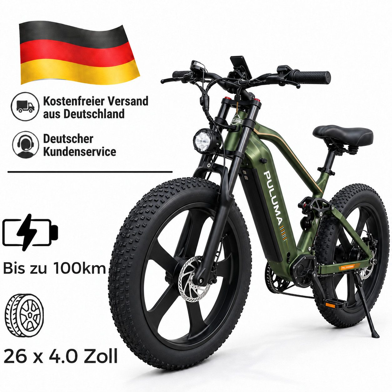 PixelPilot E-Bike Mountainbike 52V 20Ah Fatbike 26 Zoll, Shimano 7-Gang, hydraulisch, Stadt & Gelände, 7 Gang, Heckmotor, 1040 Wh, (Packung)