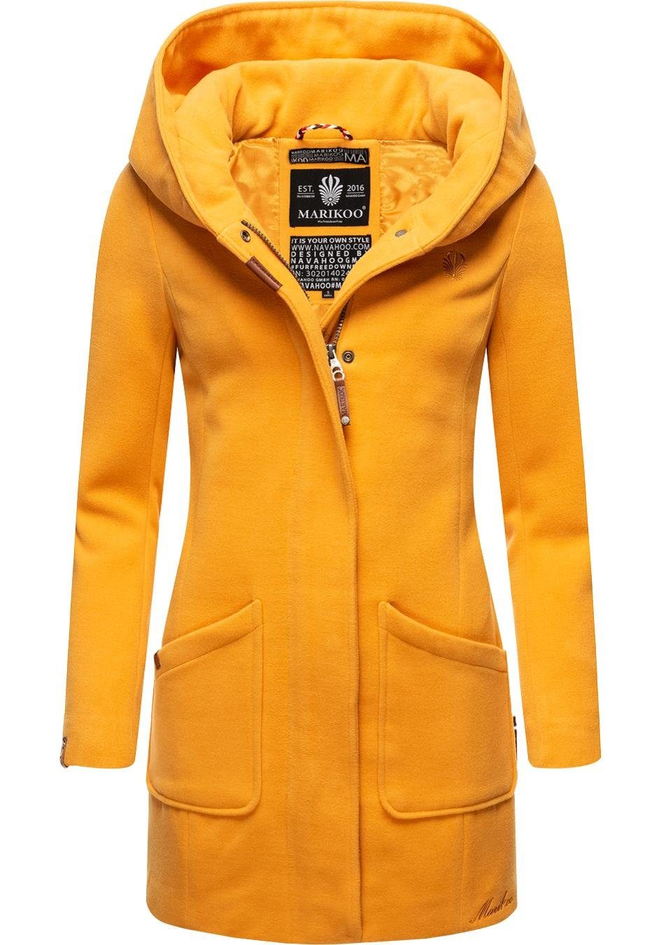 Marikoo Wintermantel Maikoo hochwertiger Mantel mit großer Kapuze gelb