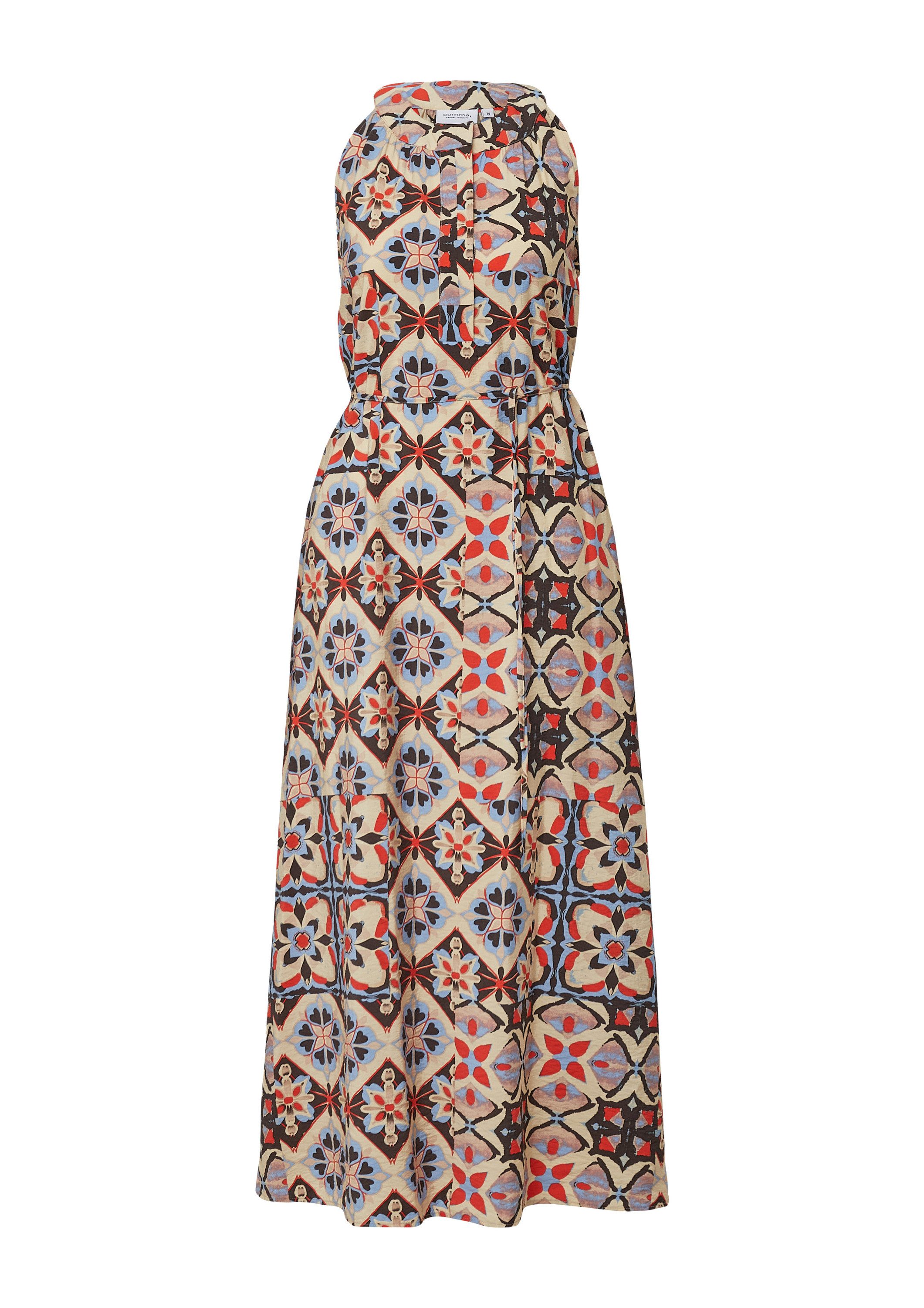 comma Maxikleid Kleid Maxikleid mit amerikanischer Schulter und All-over-Pr günstig online kaufen