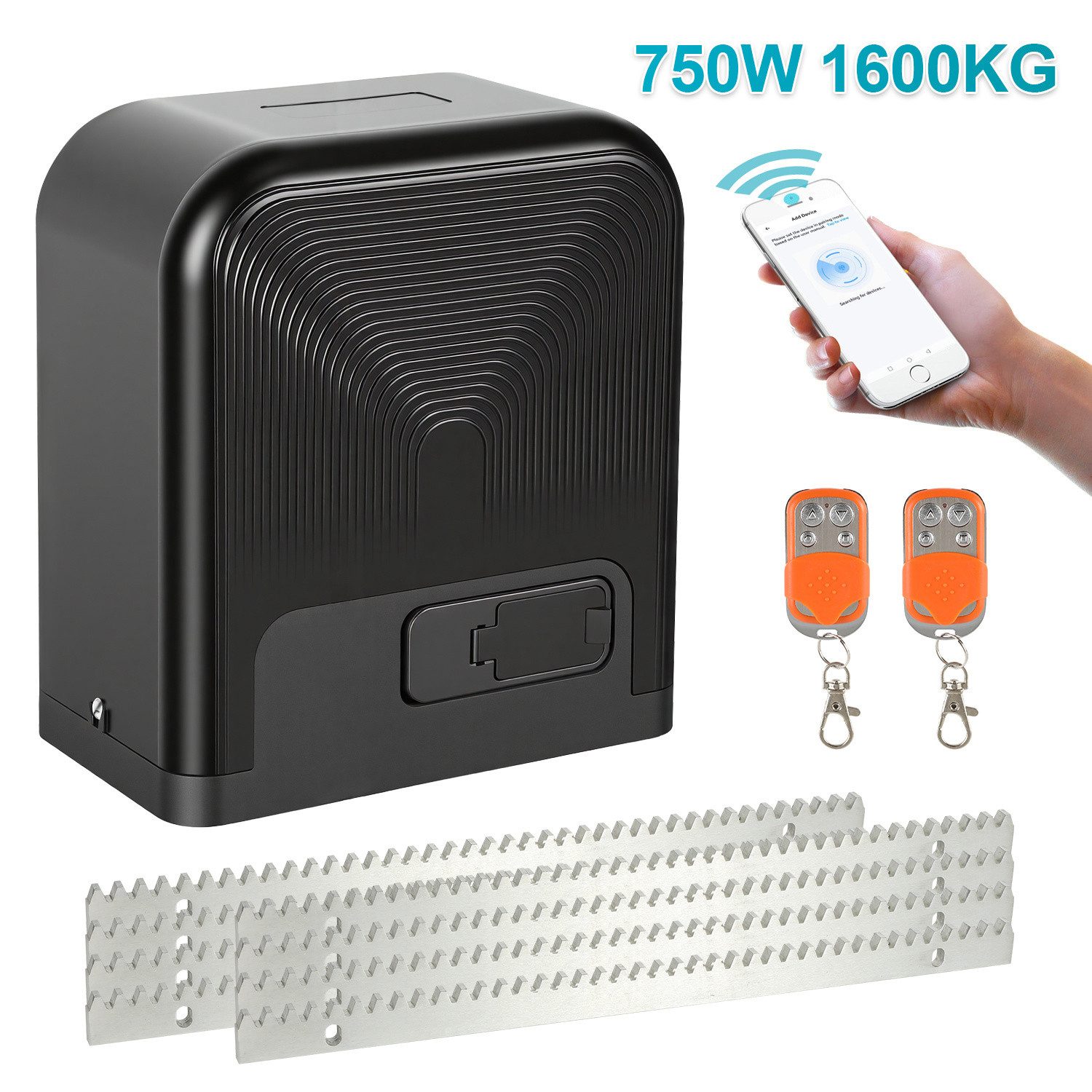 Clanmacy Schiebetorantrieb 750W Torantrieb Toröffner Motor Schiebetor APP Komplett-Set 1600kg, mit Gleitschiene, (IP44 wasserdicht, mit 2 Schlüssel und 1 Fernbedienung), Betriebene Türen Eisenwaren
