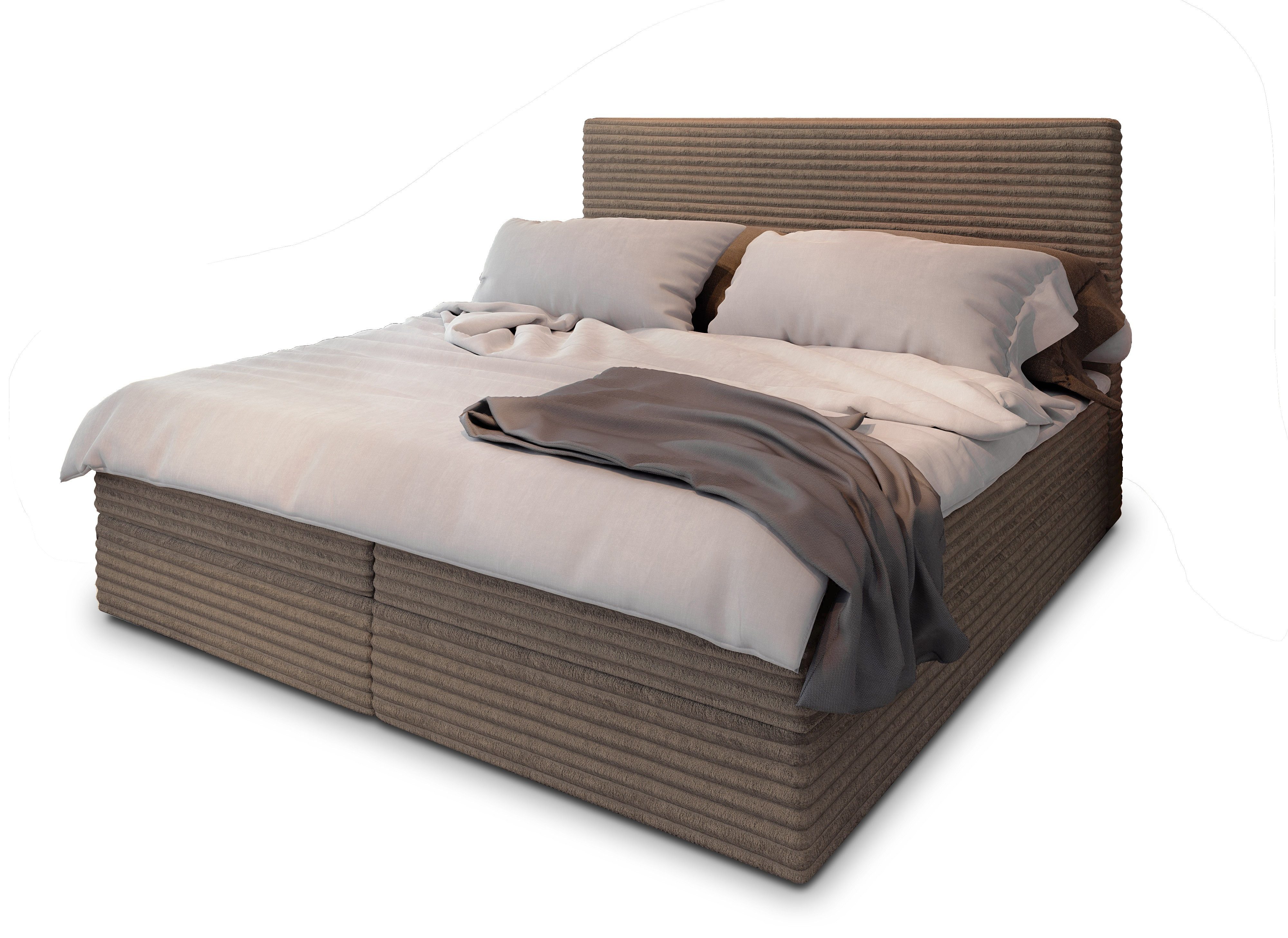 Masseno Boxbett PISA 140x200 cm mit Bonell Matratze und Topper, Doppelbett, Polsterbett mit Kopfteil, Boxspringbett