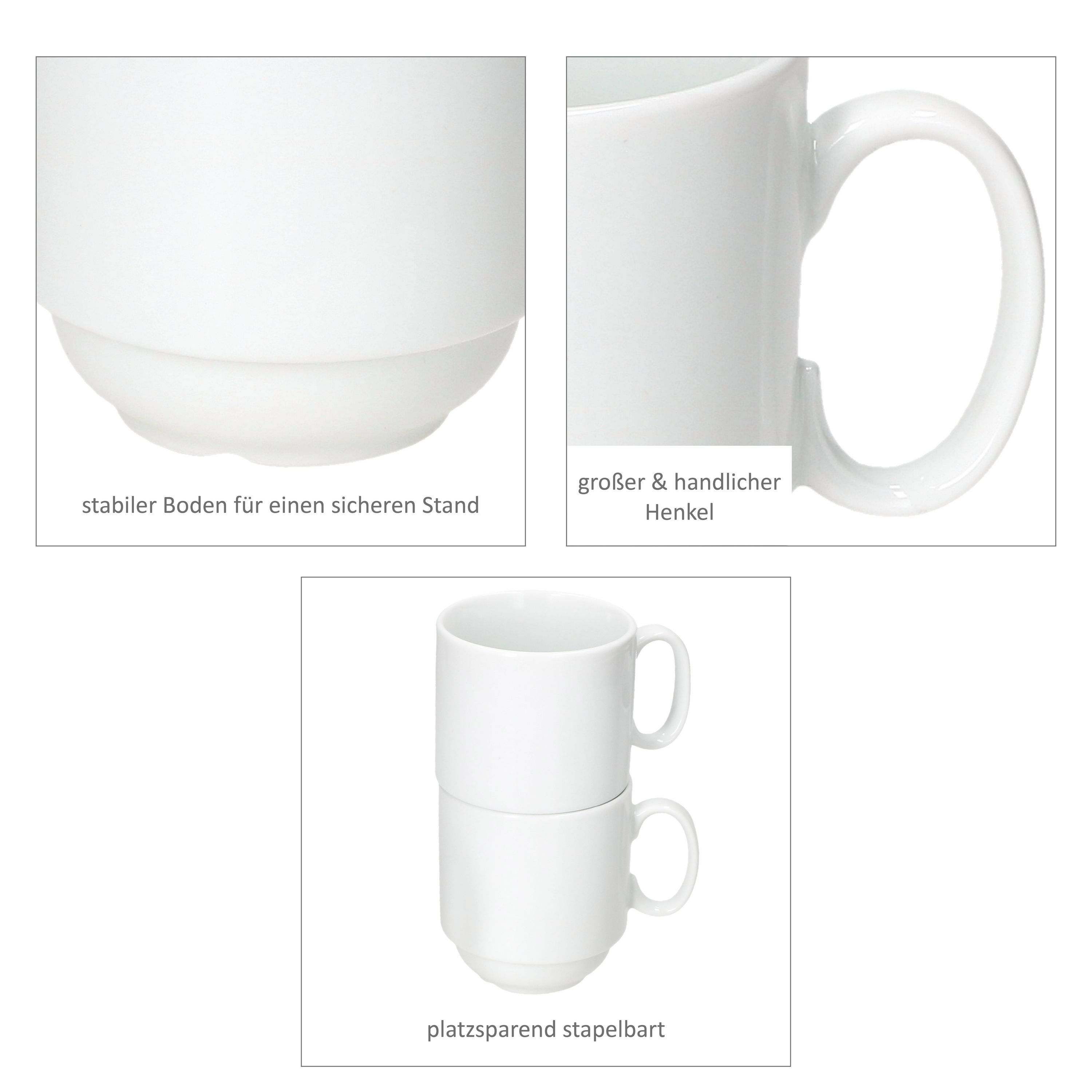 Set Becher Personen Porzellan 6 Tommy 6er MamboCat weiß Kaffeebecher stapelbar, 220ml Porzellan