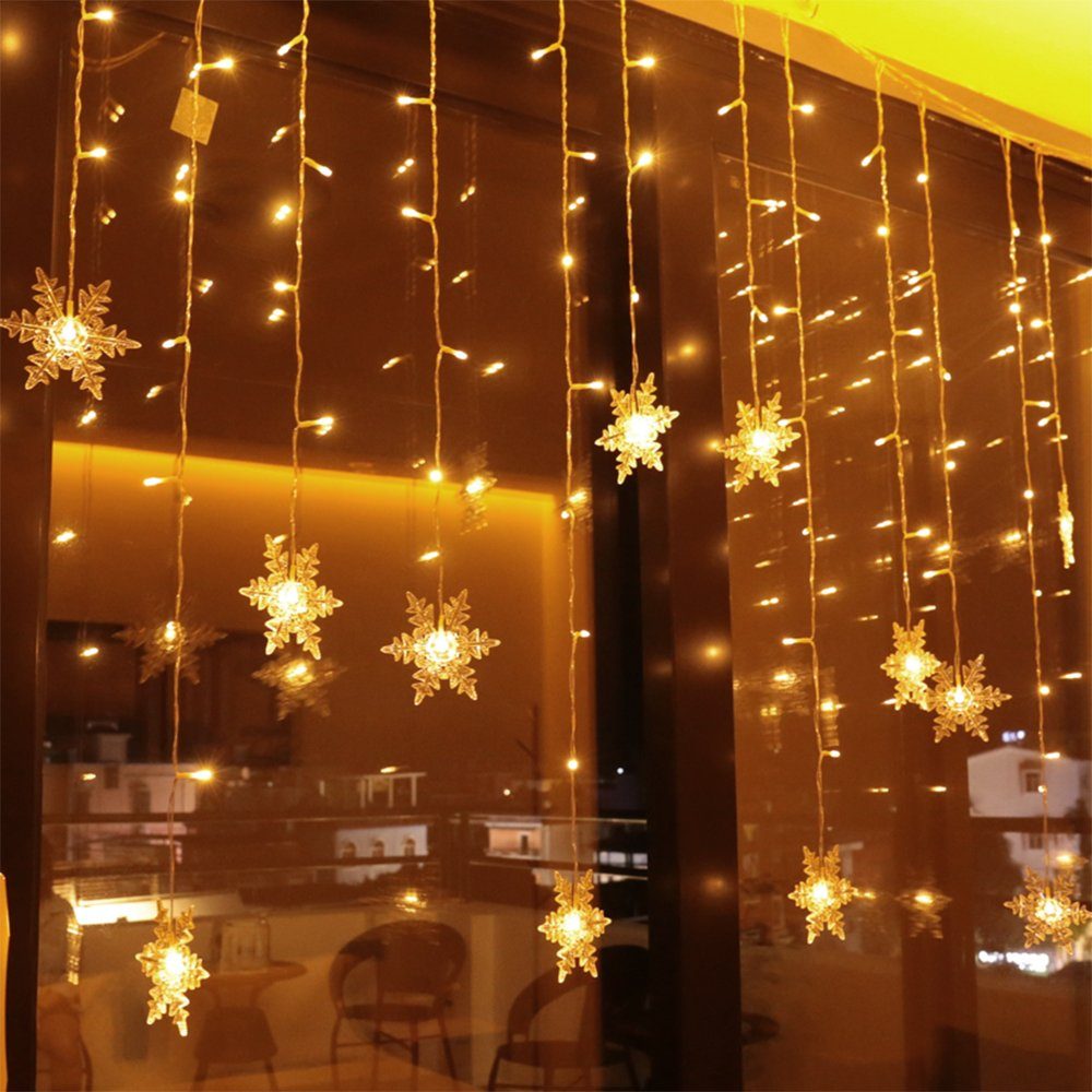 LED-Lichterkette 1.8M LED Lichtervorhang Lichterkette Schneeflocke, Weihnachtendeko