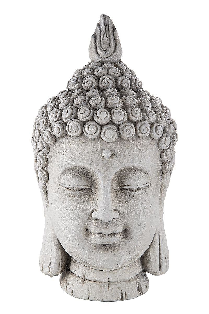 NO NAME Buddhafigur Gartenfigur Thai Buddhakopf, Grau, H 35 cm, Gartendeko, Skulptur