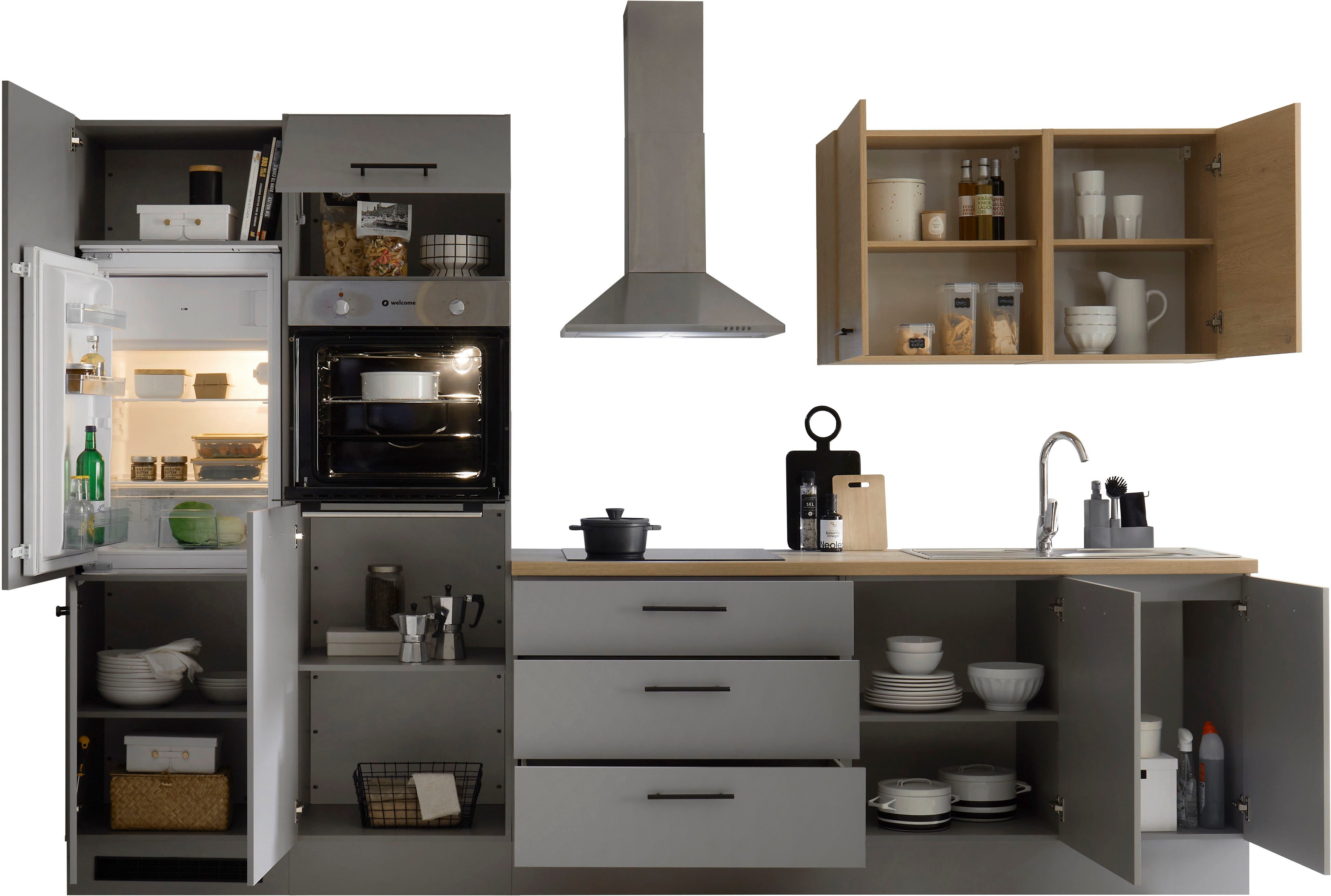 CENTRE DE CUISSON Meuble de cuisine KS-Malfi, largeur 320 cm, avec électroménager en option, plan de travail de 38 mm d'épaisseur