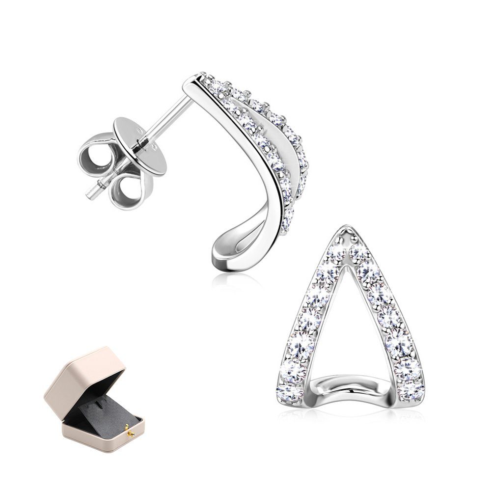 herzförmige Silber Damen, Moissanit-Ohrstecker Invanter Ohrhänger 925er Paar Dreidimensionale