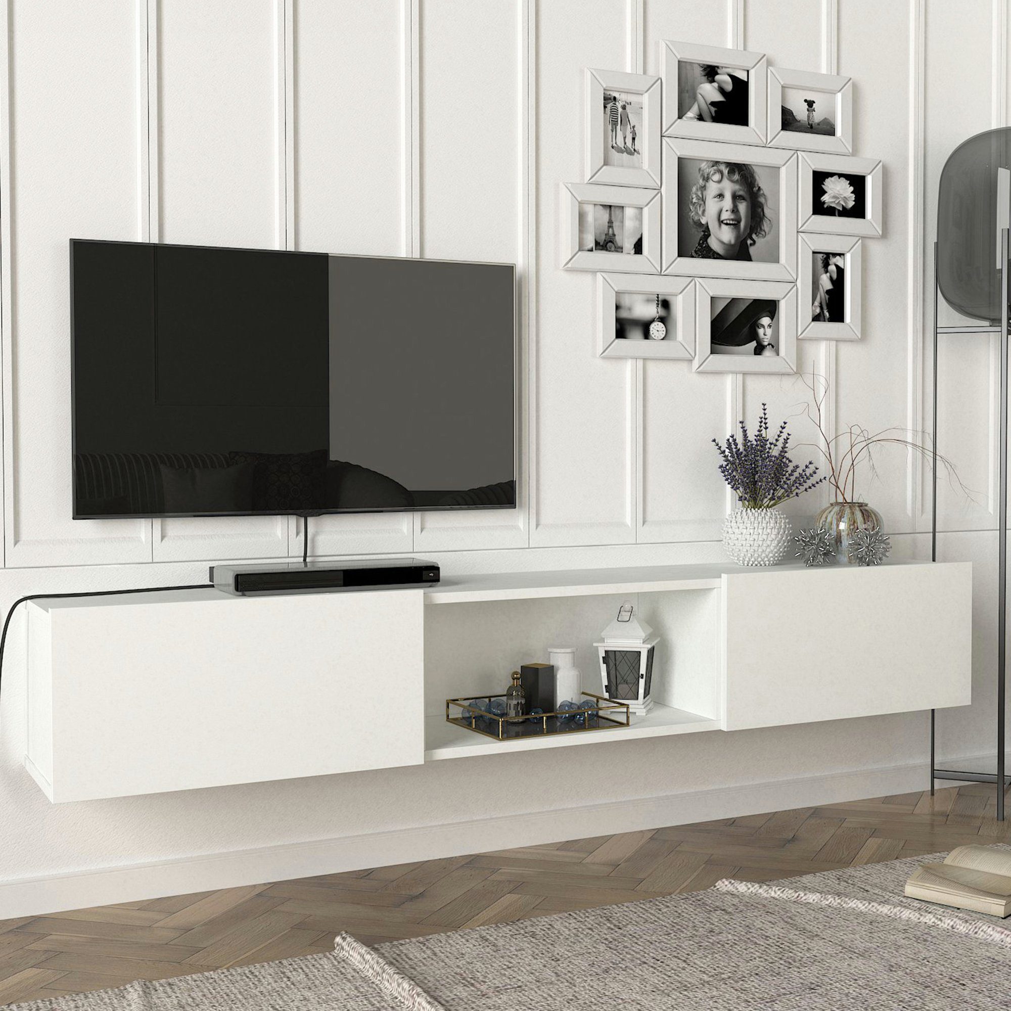 en.casa Lowboard, »Paltamo« Fernsehschrank 180x31x29,5cm Weiß günstig online kaufen