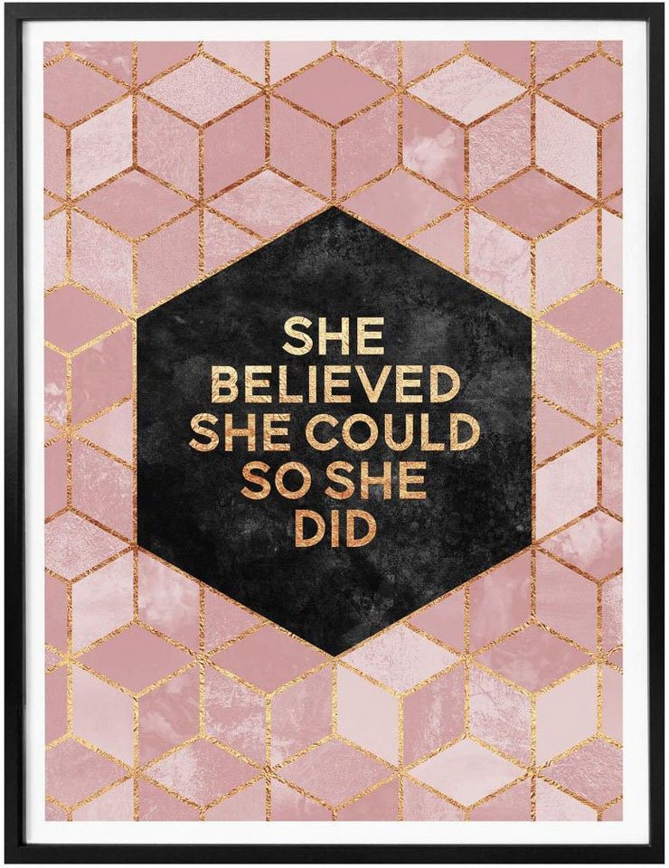 Wall-Art Poster She Believed rosa, Schriftzug (1 St), Poster ohne  Bilderrahmen