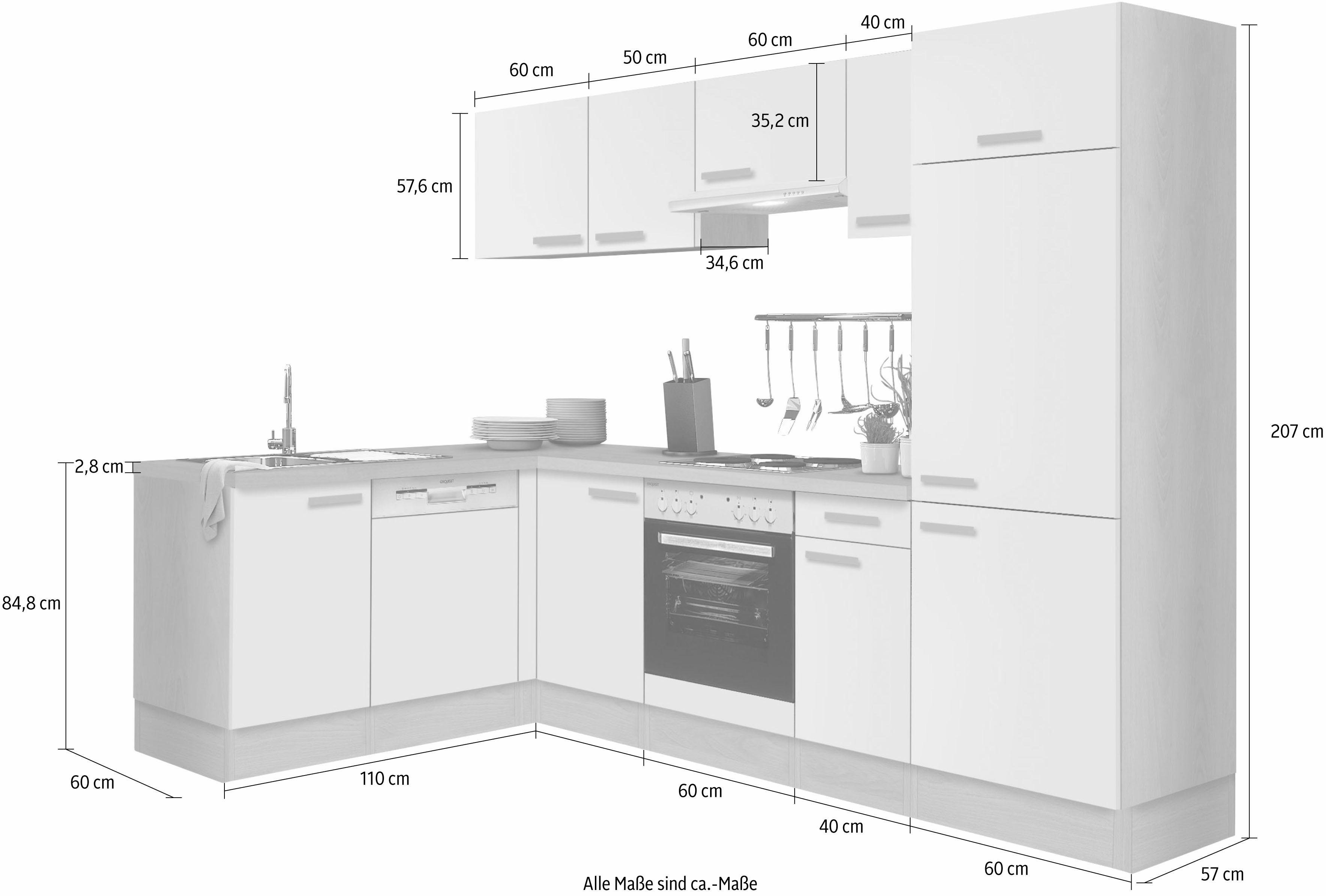 OPTIFIT Winkelküche Odense, mit E-Geräten, Stellbreite 275 x 175 cm, mit 28 mm Arbeitsplatte