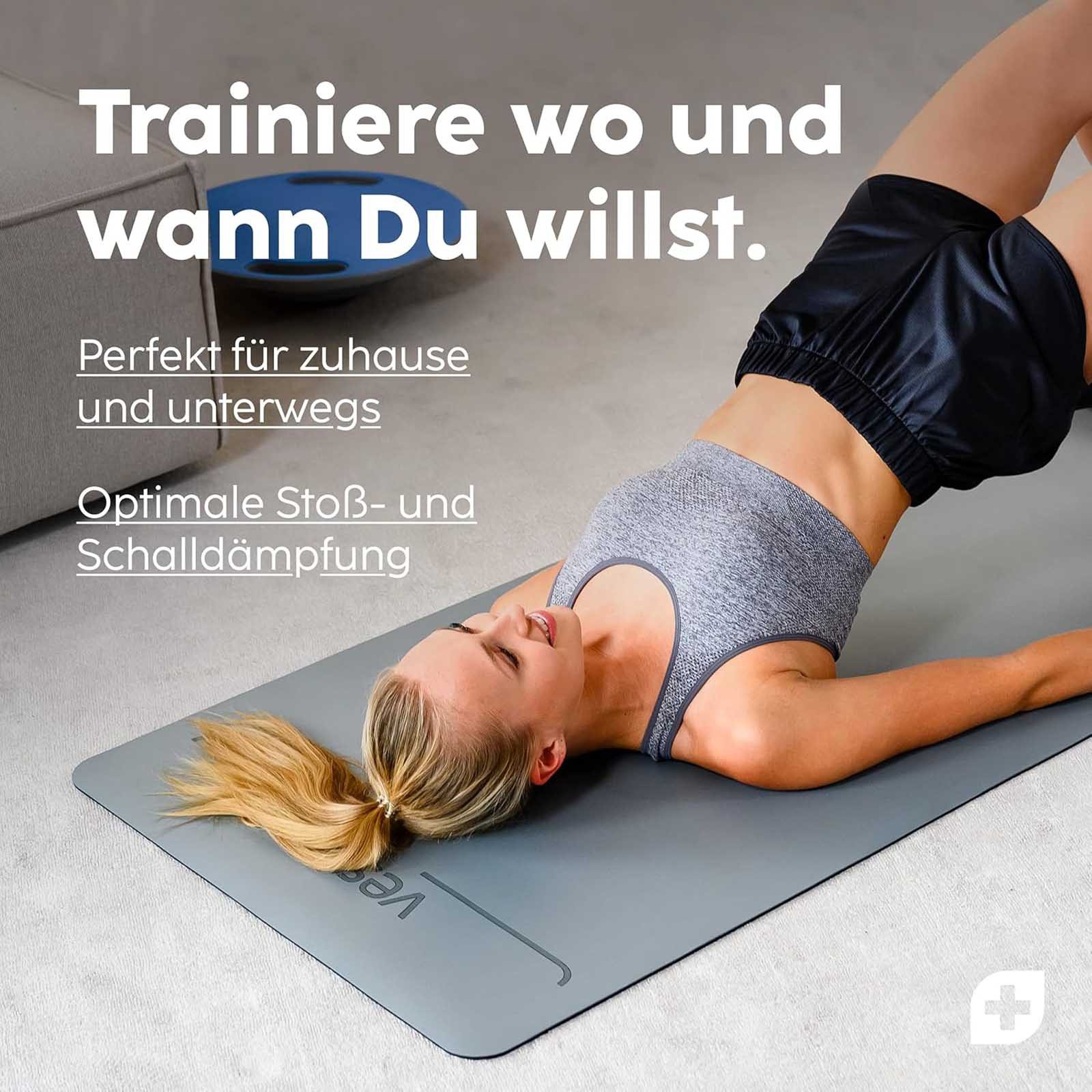 Vesta+ Yogamatte Premium Fitnessmatte Sportmatte Gymnastikmatte, Naturkautschuk Rutschfest 183 x 65 cm Dicke 0,4 cm