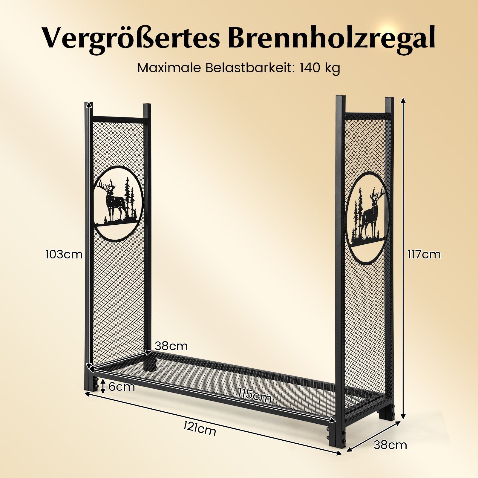 COSTWAY Kaminholzregal, aus Metall, 121 x 38 x 117 cm