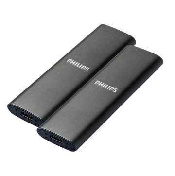 Philips FM01SS030P/20 externe SSD (1TB) 1.8" 540 MB/S Lesegeschwindigkeit, 520 MB/S Schreibgeschwindigkeit, Ultra Speed USB-C 3.2, Aluminium, Space Grey, 2er Pack